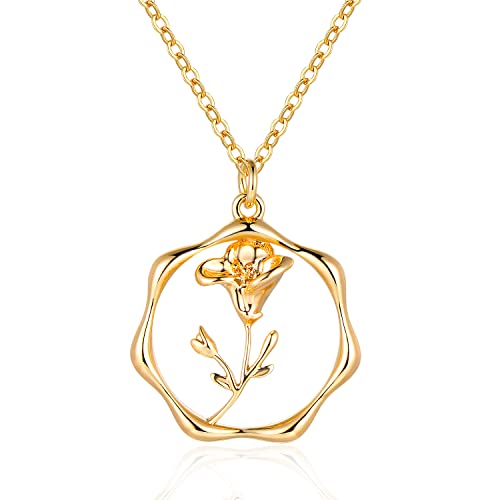 Gold Necklace for Women Birth Flower Necklaces 18K Gold Plated Custom Birth Month Floral Necklaces Birthday Gifts for Women - style: Gold-09-Morning Glory