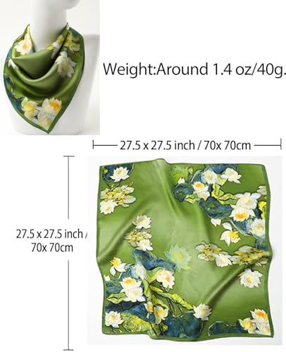 Dailyacc Hair Bandanas Scarf For Women Lightweight Fashion Neck Silk Satin Head Scarves For Sleeping Handbags Scarf - color: 23-green Flowers/27.5*27.5in