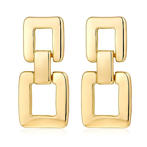 MUYAN Gold Silver Geometric Drop Dangle Earrings for Women Brushed Link Square Dangle Earrings Trendy Jewelry - color: B Gold