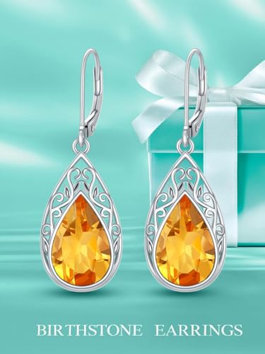 POIUY Gifts for Women Hypoallergenic Teardrop Filigree Birthstone Leverback Dangle Earrings 18K White Gold Fashion Jewelry Anniversary Wedding Birthday Gifts for Women Daughter Sister Girlfriend Wife - style: 11-November Birthstone Earrings