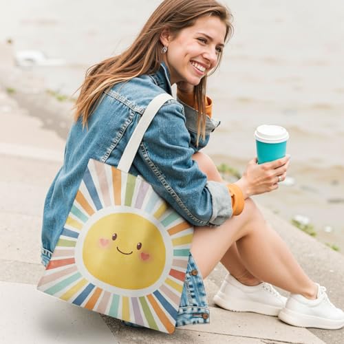 Boho Sun Sunshine Tote Bag, Colorful Canvas Tote Bags, Reusable Grocery Shopping Bag - color: Colorful Sunshine