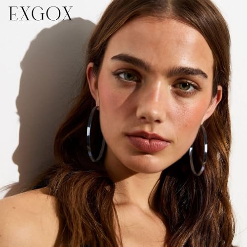 EXGOX Silver Hoop Earrings for Women - Sterling Silver & 14K Gold Plated - Hypoallergenic 925 Silver - Big Hoop Earrings (30/40/50/60/70mm) - color: 4MM Wide-Black 60mm