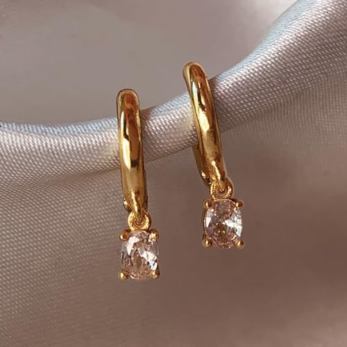 SWEET PEEPS 18K Gold Plated Huggie Hoop Earrings for Women, Dangling CZ Charm, 9mm Huggie Hoops for Everyday Wear (Gold, 9mm)