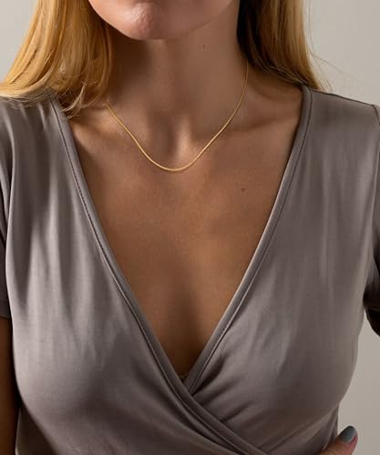 NECOCY 14K Gold Plated Necklaces for Women, Dainty Gold Herringbone Choker Necklace Thin Layered Snake Chain Jewelry for Gifts - color: 1.5MM 16"-GD Herringbone Necklace