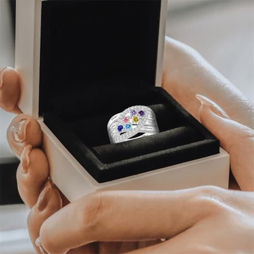 Personalized Name Family Rings Custom 1-6 Birthstones Mother's Rings Sterling Silver Promise Ring for Mother's Day Daughter Grandma Women - color: 3 stones