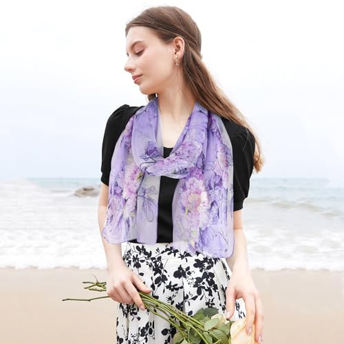 E-Clover Unique Fashion Women's Scarf Chiffon Sheer Scarves for Women Lightweight - color: 01-purple