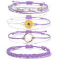 FANCY SHINY Easter Gifts Basket Stuffers Sunflower String Bracelet Boho Braided Rope Wrap Bracelets Cute Summer Beach Surfer Jewelry for Women - color: Purple