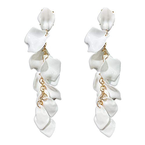Long Acrylic Rose Petal Earrings Dangle Exaggerated Flower Earrings Drop Statement Floral Tassel Earrings for Women - color: Long Acrylic Rose Petal Earrings-White