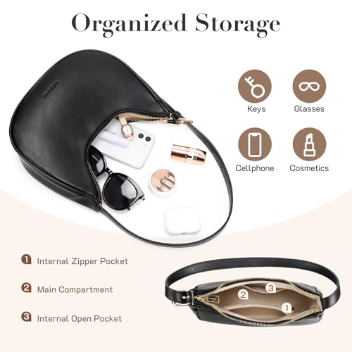 Missnine Purses for Women, Shoulder Bag Small Handbags Vegan Leather Underarm Bags Trendy Hobo Cute Clutch Purse - color: 3-black【adjustable Strap】