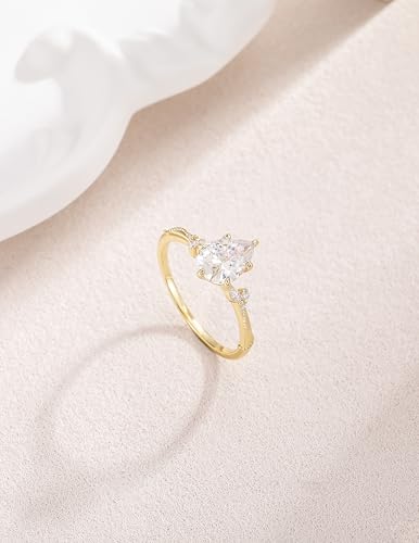 EAMTI 2CT Engagement Rings Pear Cut Wedding Teardrop Bridal Halo Nature Inspired Rings Cubic Zirconia Promise Bands for Women 3-11 - color: Brass-Gold