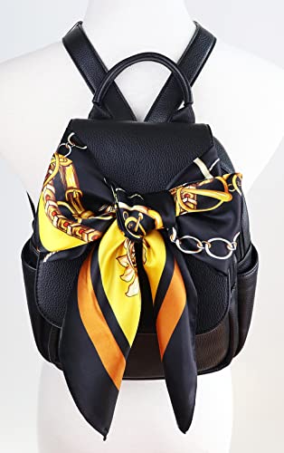vabovin Satin Head Scarf for Women Silk Like Hair Scarf, 35 x 35 in | Silk Feel Fabric, Hair Wrap for Sleeping, Headscarf and Neck Scarf, Square Bandana Style, Fashion Accessory - color: 014 Black Golden Chain Print