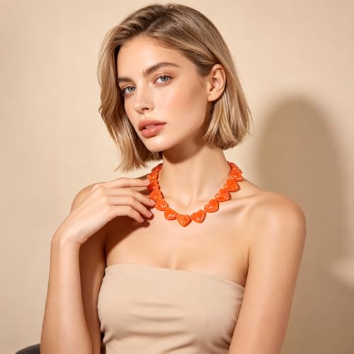 YUJIE Amber Acrylic Heart Choker Necklace for Women Vintage Punk Chunky Necklace Trendy Fashion Accessory - color: orange