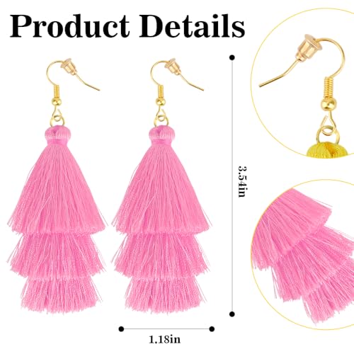 Earrings for Women Dangling, Layered Tassel Earrings Fringe Earrings Bohemian Studs Drop Earrings - color: Pink Red Blue
