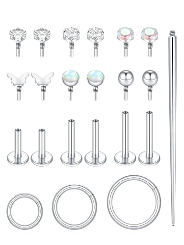 Oveta 16G 18G Flat Back Studs Earrings for Tragus Cartilage Piercing Jewelry, Surgical Steel Nose Rings Hoops 6/8/10mm, Silver/Gold - color: Silver, size: 16g*6/8/10mm bar