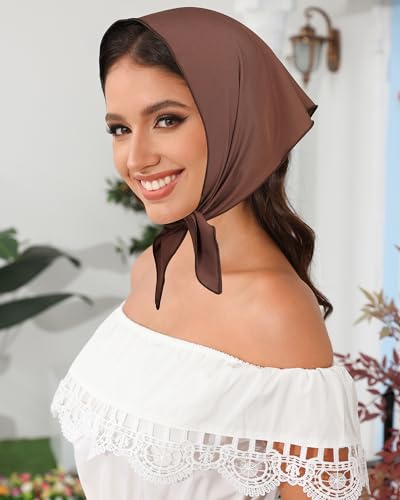AWAYTR 3Pcs Hair Bandanas Head Kerchief for Women Girls Tie-Back Boho Hair Scarf Headband Bandana Triangle Head Scarf - color: Solid Color - Beige / Khaki / Brown