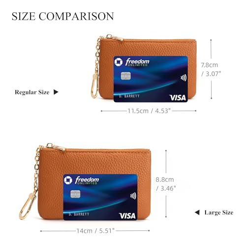 Full Grain Leather Coin Purse with Key Chain - Small Change Purse Keychain Card Holder Keychain Pouch Small Keychain Wallet for Women and Men (Brown, Large Size) - color: Brown, Large Size