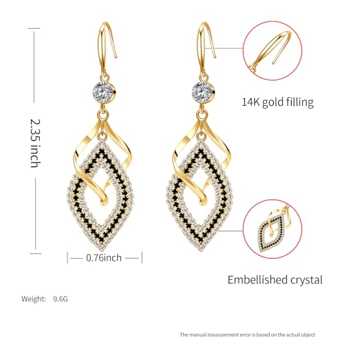 Dangle Earrings for Women, 925 Sterling Silver Handmade Linear Swirl Wire Bohemian Boho 14K Gold Diamonds Earrings Hypoallergenic Fashion Jewelry Gifts for women - color: Gold