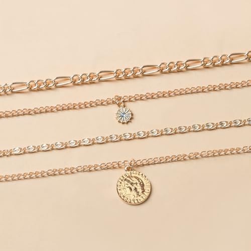GIGB PBDK Layered Necklaces for Women Dainty 14K Gold Coin Sun Pendant Necklace Exaggerated Stackable Figaro Choker Necklace Trendy Birthday Jewelry Presents - color: Gold