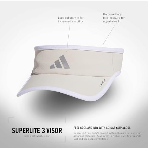 adidas Women's Superlite Visor – Lightweight Moisture-Wicking Running Tennis Hat - color: Alumina Beige/Silver Metallic/White/3