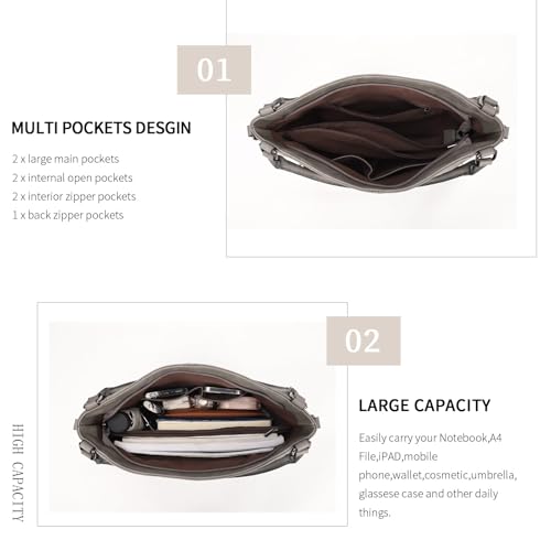Shoulder Handbags for Women Large Soft Casual PU Leather Hobo Tote Purses - color: A-grey