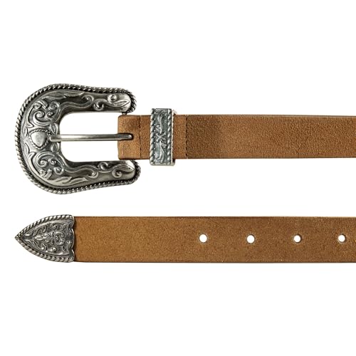 Lucky Brand Women's Western Leather Belt | Classic | Fashion | Vintage | Buffalo Leather | Western-Inspired - color: Suede Western - Mustard, size: X-Small