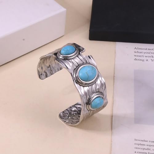 Western Bracelets for Women Vintage Chunky Turquoise Cuff Bracelet Turquoise Country Bracelets Adjustable Boho Cuff Bracelet Western Country Costume Jewelry Accessories - style: Silver Circle