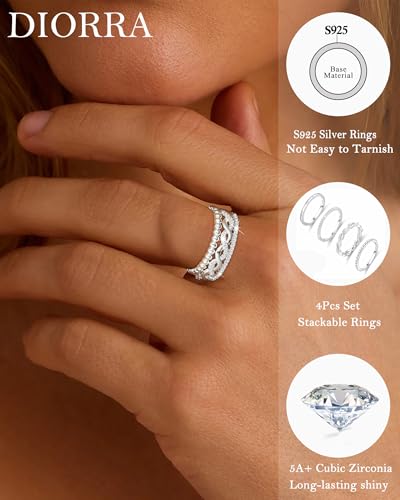 Sterling Silver Ring for Women, 4PCS Thin Stackable Rings Cubic Zirconia Thumb Ring Set Engagement Statement Wedding Bands for Women Size 5-10 - color: Twist band set, size: 8 (Circum 57mm)