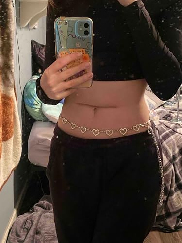 TEBIEKOY Heart Chain Waist Chain for Women, Y2K Floral Belly Chain Body Jewelry with Layered Links for Party, Festival & Night Out - style: Gold Heart