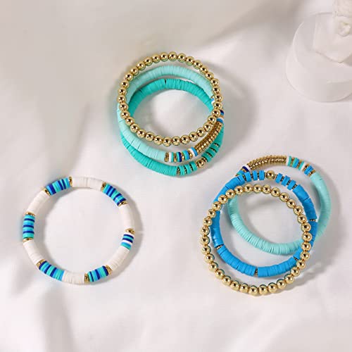 Elegance 11 designs Heishi Beaded Bracelets For Women Polymer Clay Colorful Surfer Stackable Beads Boho Bracelet Summer Beach Jewelry - color: Blue
