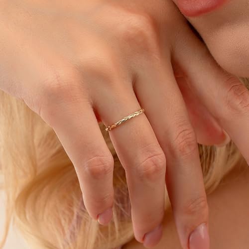 14K Real Solid Gold Ring for Women, Braided Band, Minimalist Stackable Band for Women, Thickness 1.65 mm - size: 6