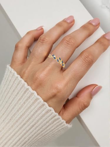 Adjustable Women's Cubic Zirconia Leaf Shaped Ring, 18K Gold-Plated Exquisite Stackable Women's Ring, A Great Gift for Her - color: A
