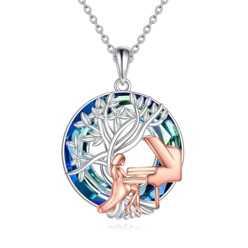 YFN Tree of Life Necklace Sterling Silver Crystal Jewelry Graduation Birthday Gifts for Women - color: Piano