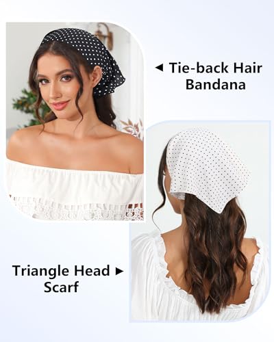 AWAYTR 3Pcs Hair Bandanas Head Kerchief for Women Girls Tie-Back Boho Hair Scarf Headband Bandana Triangle Head Scarf - color: Black White Dots + Stripes