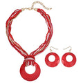 Coiris Multi Strand Statement Colorful Beaded Necklace with Big Circle Shell Pendant for Women - color: Red