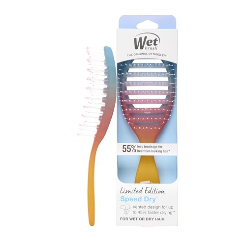 Wet Brush Speed Dry Hair Brush With Blow Dry Safe Bristles & Vented Design For Faster Drying Time, Ergonomic Handle, Reduces Breakage & Detangles All Hair Types, Limited Edition Electric Sky Pink - color: Electric Sky Pink Sunset, size: 1 Count (Pack of 1