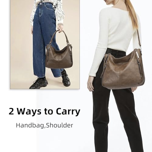 Shoulder Handbags for Women Large Soft Casual PU Leather Hobo Tote Purses - color: Khaki