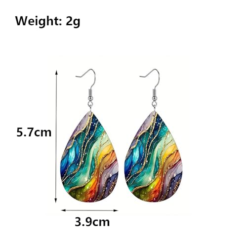 PU Teardrop Earrings for Women Vintage Color Art Personality Aesthetic Earrings Lightweight Double Sided PU Printed Leather Earrings Boho Jewelry Gifts