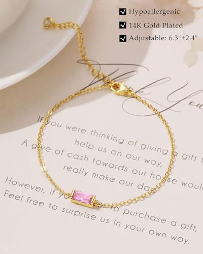 FUNEIA Birthstone Gold Bracelets for Women Non Tarnish Trendy Dainty 14K Gold Plated Bracelet Stack Stackable Blue Green May Emerald Friendship Bracelets Jewelry Gifts for Mom Best Friend - color: 10. October(Tourmaline)