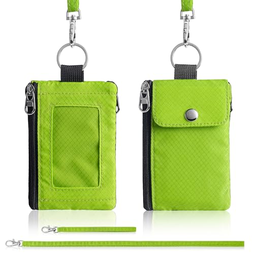 Artpaxy Minimalist Wallet For Mens Womens, Keychain RFID Blocking Zipper Small Wallet with ID Window 2 Lanyards,Water Resistant Travel Cash Card Coin Case Boys Girls - color: Neon green, style: Casual