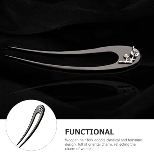 Uonlytech Ebony Wood U-shaped Hair Fork Hair Stick Chinese Style for Women Double Prong for Buns and Updos