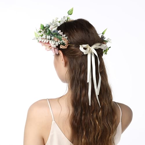 Vivivalue Fairy Floral Crown Woodland Elf Flower Headband Elven Wreath for Women Halloween Wedding Cosplay Photo Props - color: M