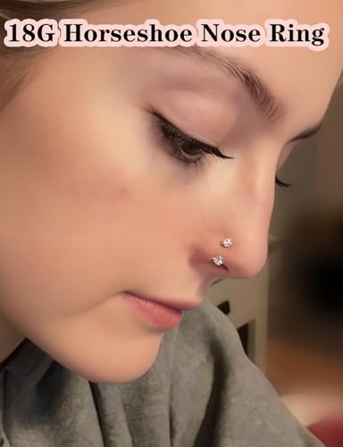 18g Horseshoe Nose Ring F136 Titanium for Women Internal Thread Double Gem Horse Shoe Nose Ring Hoop Cartilage Helix Tragus Earring Hoops Labret Lip Piercing Jewelry Small Septum Rings