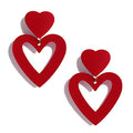 Double Heart Earrings Dangling Heart Drop Earrings For Women Love Heart Dangle Earrings Birthday Gift - color: Dark Red