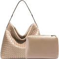 JINMANXUE Women Boston Bag, Woven Hobo Tote Handbag and Purses, Female Satchel Messenger Bags, Fashion Shoulder Crossbody Bag - color: Milk Tea