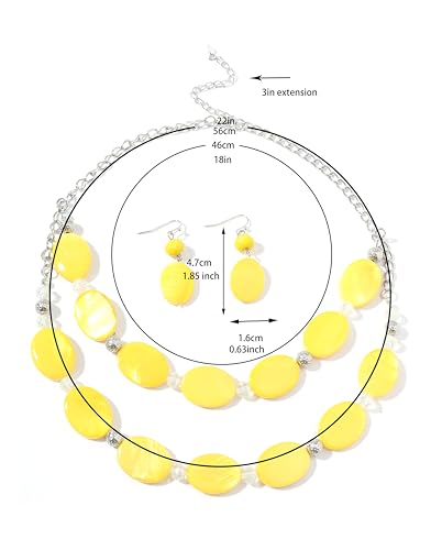 2 Layered Chunky Beaded Shell Necklace for Women Sea Shell blue/yellow/red/green/turquoise/teal/white Statement Necklace and Earring Set Elegant Women Necklace Set Jewelry Sets for Women - color: Yellow