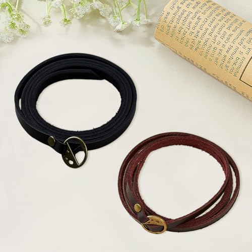 2PCS 2 Colors Vintage Punk Wristlet Bangle Genuine Leather Stackable Cuff Trendy Western Wrap Bracelets Wristband Adjustable Boho Layered Bracelet for Men Women Handmade Jewelry - color: black,brown
