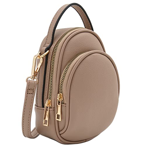 FashionPuzzle Two Compartment Mini Crossbody Bag | Two Compartment - color: Taupe