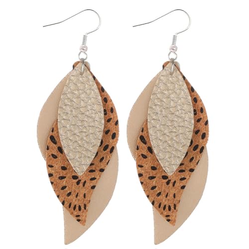 ANXIN boho unique Leather Earrings 2 Layered Lightweight Faux Leather Leaf Earrings Layered Design Drop Earrings Gift for Women - color: Style A