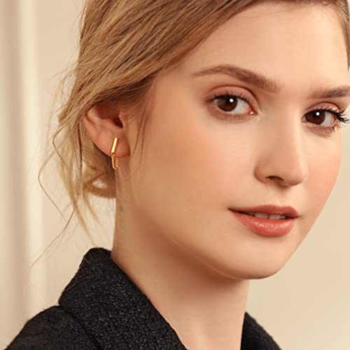 Chain Earrings for Women Small Sterling Silver Post Bar Drop Dangle Earrings Minimalist Stud Earring Hypoallergenic Dangly Jewelry Gift - color: small chain stud/gold