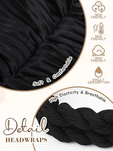 Woeoe Women African Turbans Pre-Tied Twisted Grey Hat Rhinestone Stretchy Head Wrap for Church Party - color: Black